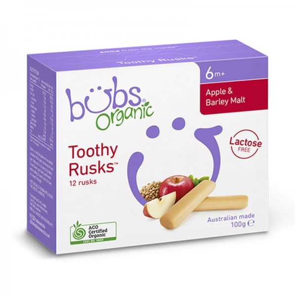 【跨境商品】澳洲Bubs 贝儿 有机苹果 大麦 无乳糖婴儿磨牙棒 100g*2盒