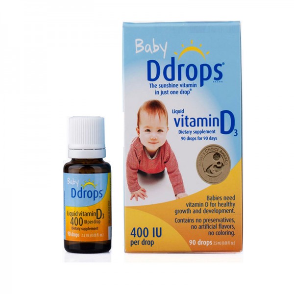【跨境商品】美国Baby Drops 婴儿维生素d3滴剂2.5ml 纯天然补钙90滴 *2瓶