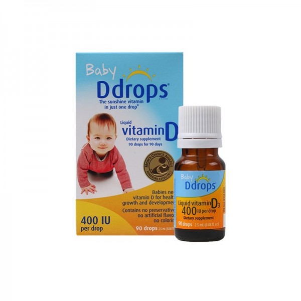 美国BabyDdrops维生素D3宝宝补钙滴剂90滴2.5ml 香港直邮 保税 随机发货