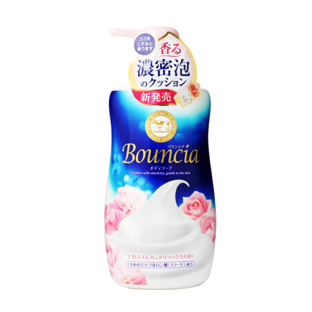 【跨境商品】日本 COW牛乳石碱bouncia 浓密泡沫美肌沐浴乳 玫瑰味550ml / 瓶